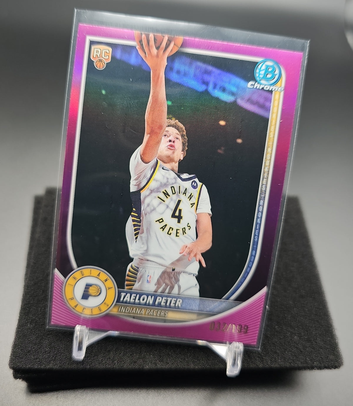 2025-26 Bowman Taelon Peter #BCV-50 Chrome Pink Refractor 32/199 RC Pacers image 0