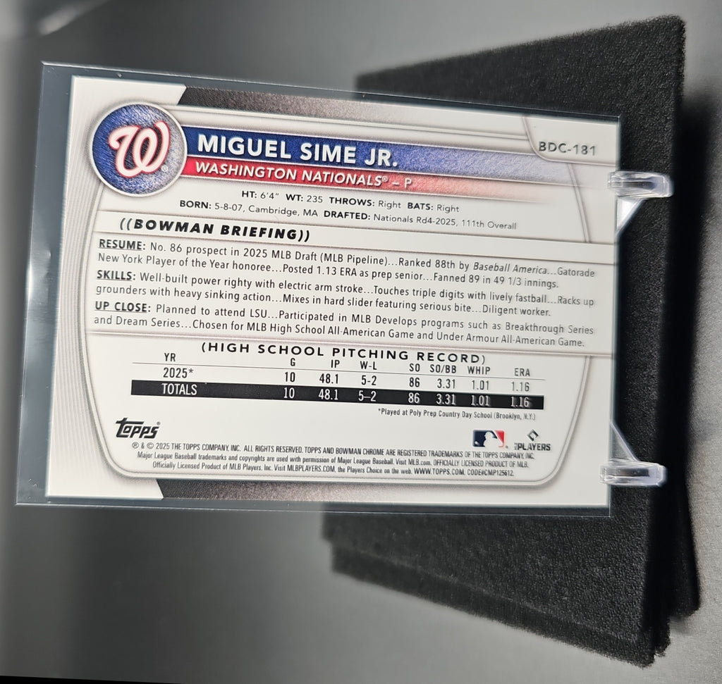 2025 Bowman Draft Miguel Sime Jr. #BDC-181 Chrome Blue Refractor /150 1st Prospect image 1