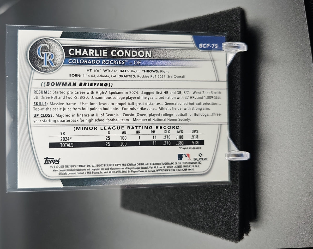 2025 Bowman Charlie Condon #BCP-75 Chrome Blue Refractor /150 1st Prospect image 1