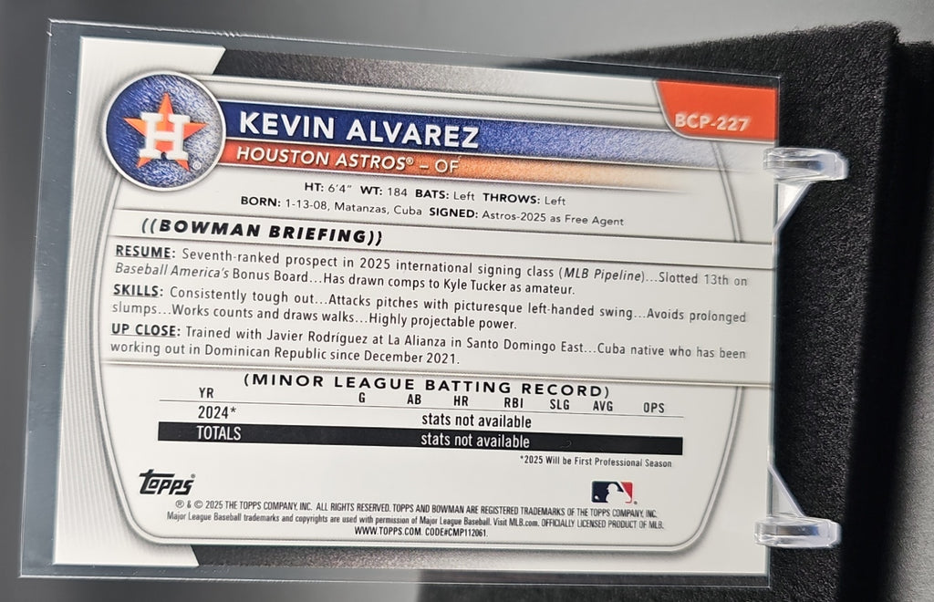 2025 Bowman Chrome Kevin Alvarez #BCP-227 Orange Refractor /25 1st Prospect image 1