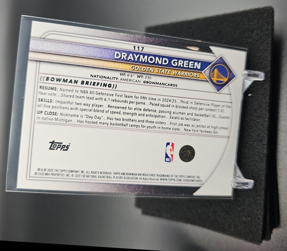 2025-26 Bowman Draymond Green #117 Gold Border 35/50 Warriors image 1