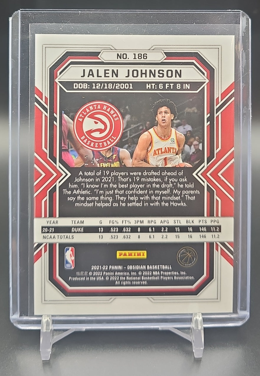 2021-22 Panini Obsidian Jalen Johnson #186 Electric Etch Purple /99 RC Hawks image 1