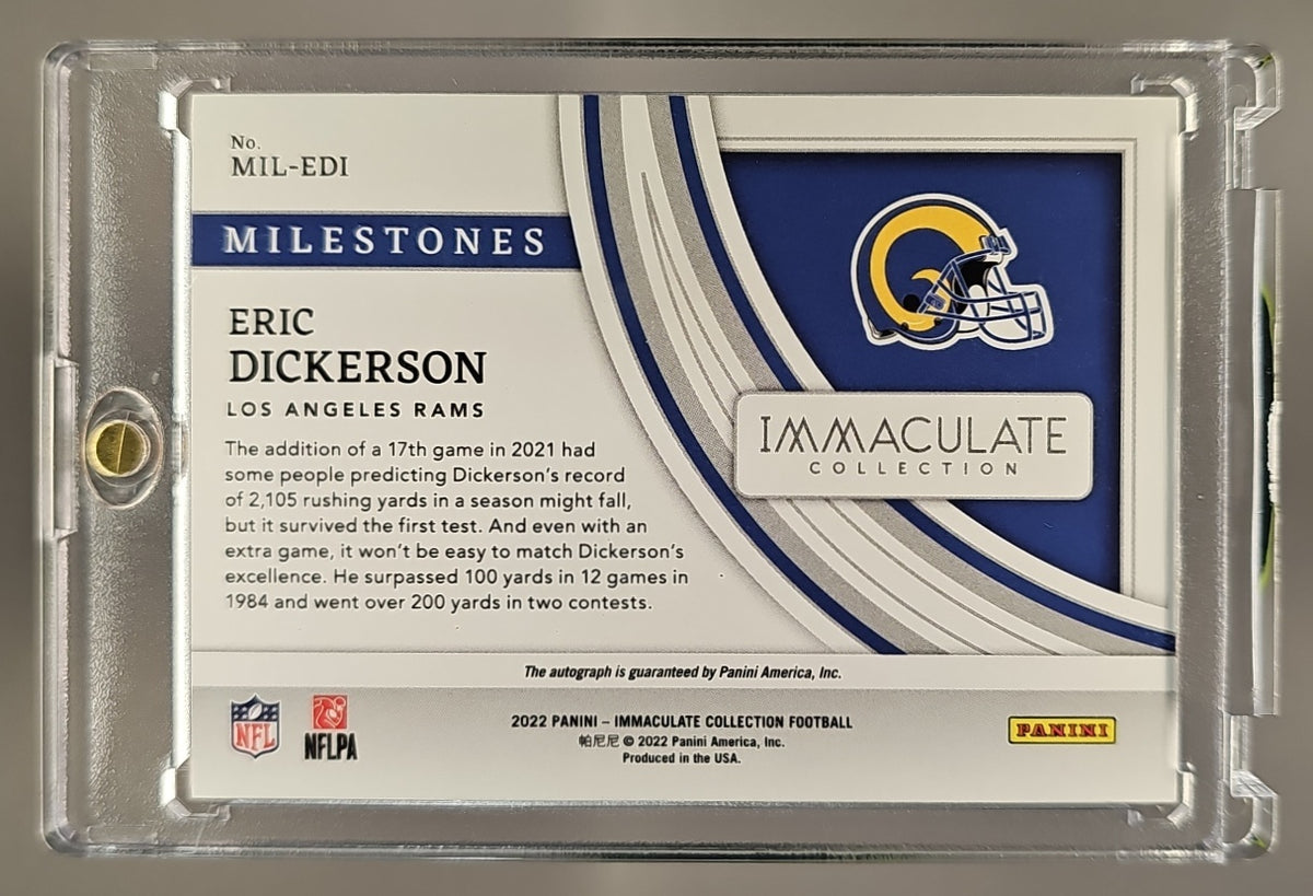 2022 Panini Immaculate Collection Eric Dickerson #MIL-EDI Milestone /25 Auto image 1