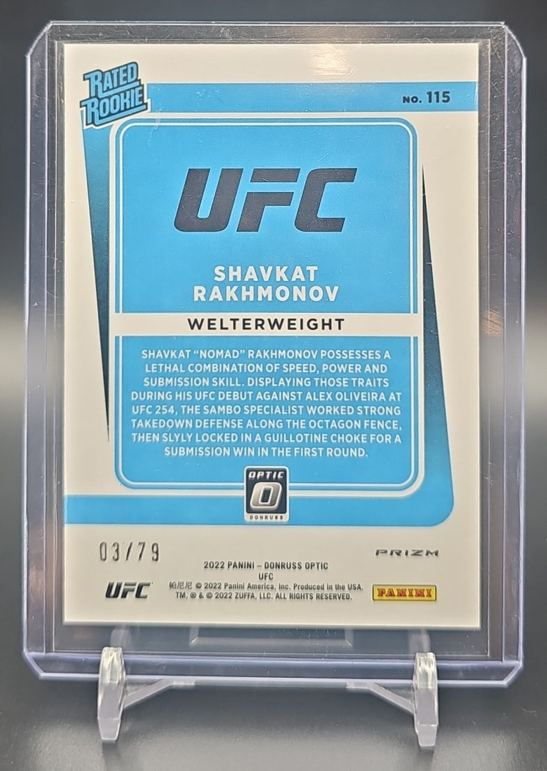 2022 Panini Donruss Optic UFC Shavkat Rakhmonov #115 Pink Velocity Prizm /79 Rated Rookie image 1