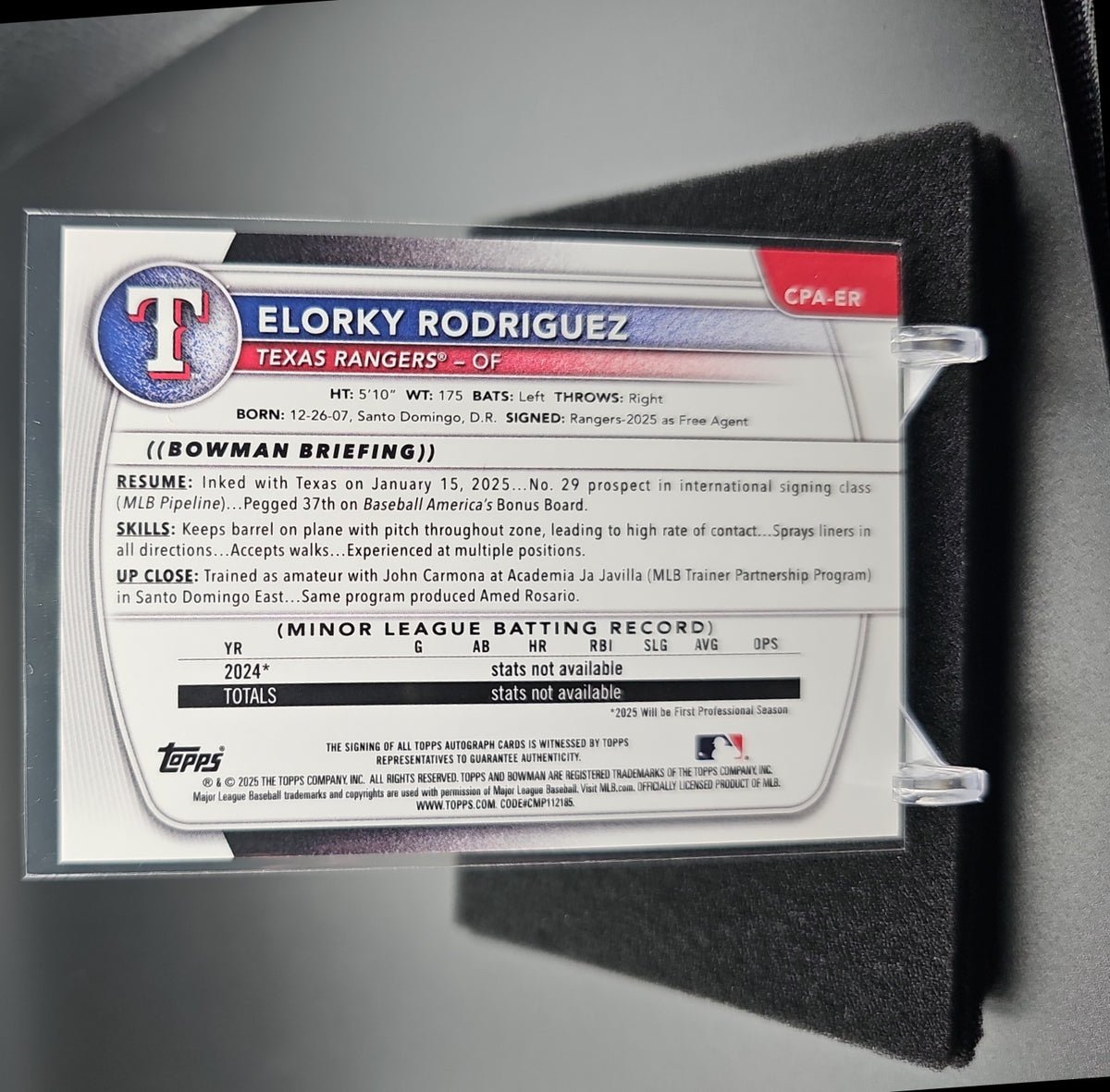 2025 Bowman Chrome Elorky Rodriguez #CPA-ER Auto Purple Refractor /250 1st Prospect image 1