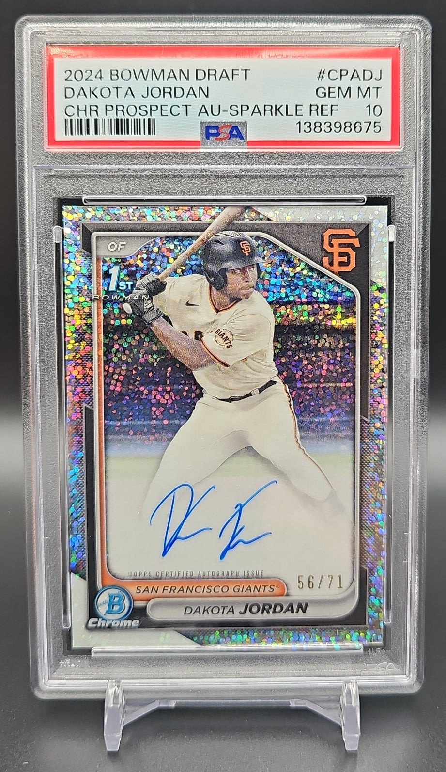 2024 Bowman Draft Dakota Jordan #CPA-DJ Chrome Auto Sparkles Refractor /71 1st Prospect PSA 10 PSA 10.0 image 0