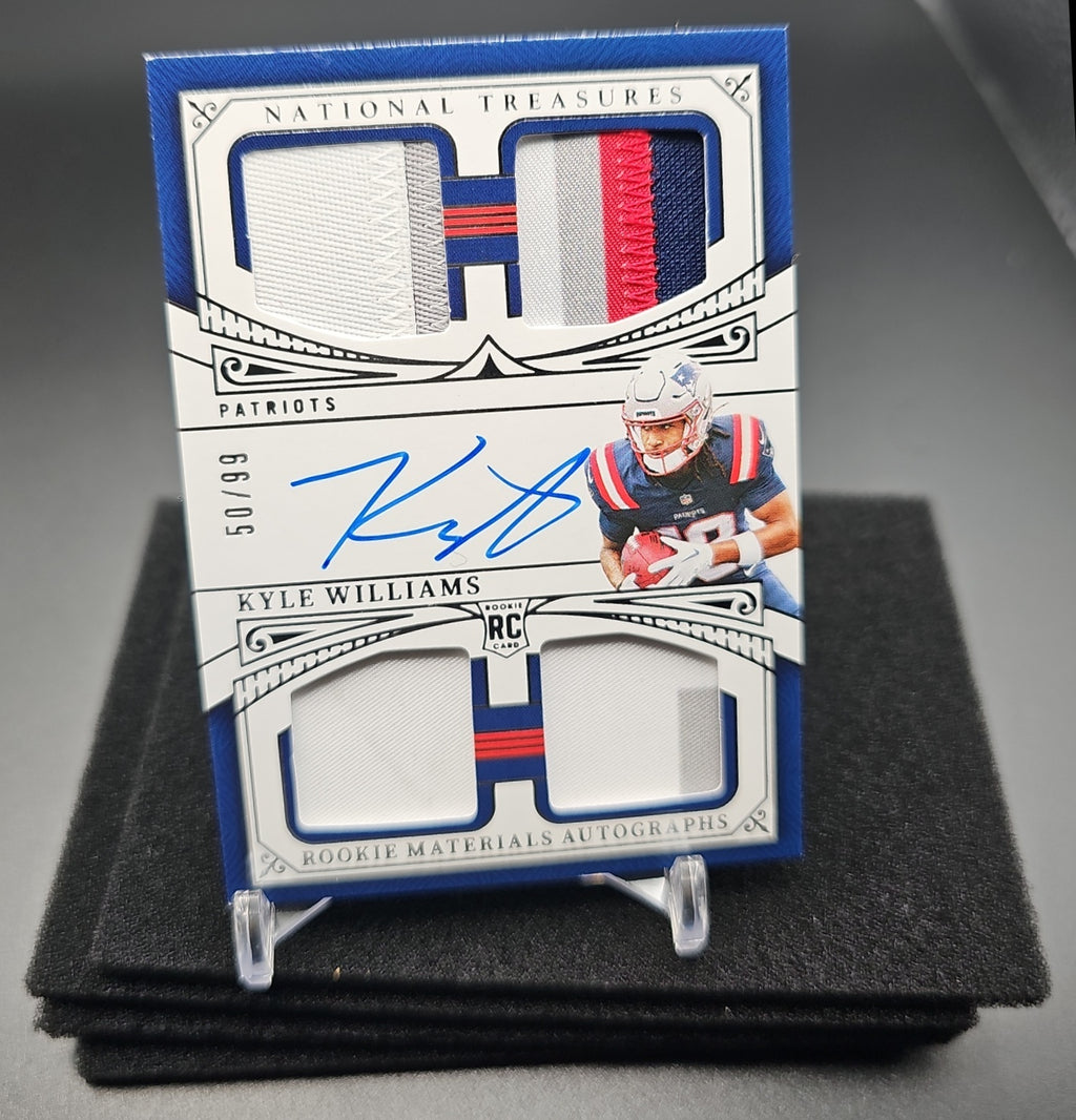2025 Panini National Treasures Kyle Williams #RMAQ-KWS Rookie Materials Auto Quad /99 MEM RC image 0