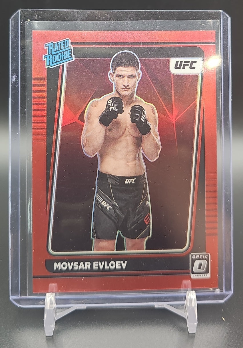 2022 Panini Donruss Optic UFC Movsar Evloev #112 Red Prizm 30/199 Rated Rookie image 0