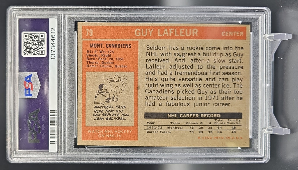 1972-73 Topps Guy Lafleur #79 Canadiens PSA 8 PSA 8.0 image 1