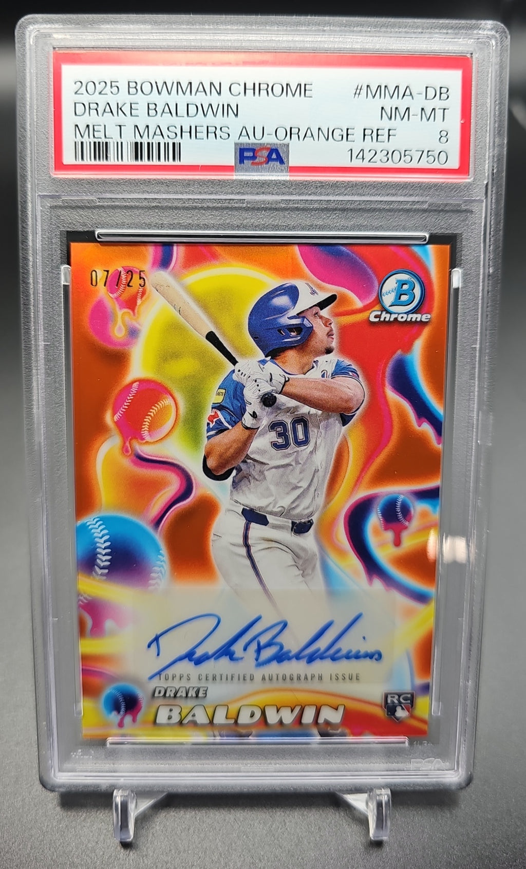 2025 Bowman Chrome Drake Baldwin #MMA-DB Melt Mashers Auto Orange Refractor /25 RC PSA 8 PSA 8.0 image 0