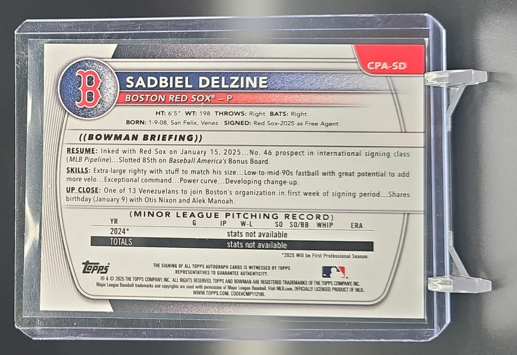 2025 Bowman Chrome Sadbiel Delzine #CPA-SD Auto 1st Prospect Red Sox nan nan image 1