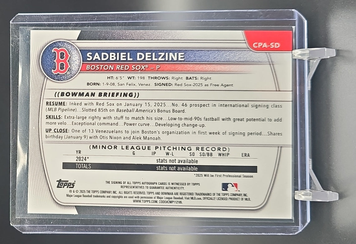 2025 Bowman Chrome Sadbiel Delzine #CPA-SD Auto 1st Prospect Red Sox nan nan image 1