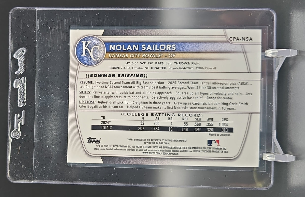 2025 Bowman Draft Nolan Sailors #CPA-NSA Chrome Auto Purple Refractor /250 1st Prospect nan nan image 1