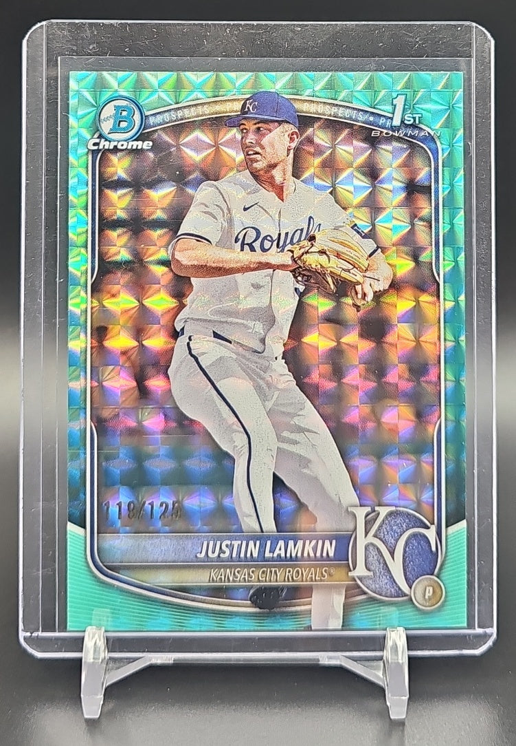 2025 Bowman Draft Justin Lamkin #BDC-62 Chrome Aqua Geometric Refractor /125 1st Prospect nan nan image 0