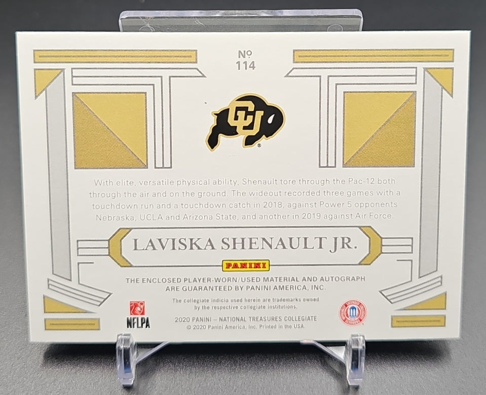 2020 Panini National Treasures Collegiate Laviska Shenault Jr. #114 College Materials Signatures Brand Logo /2 MEM Auto RC image 1
