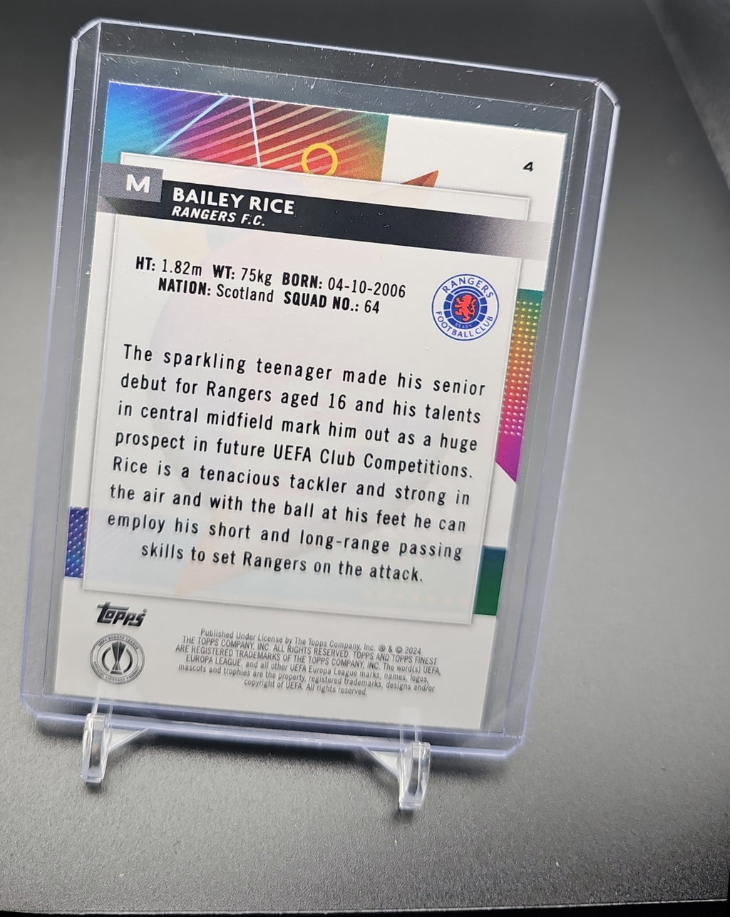 2023 Topps Finest UEFA Club Competitions Bailey Rice #4 Speckle Green /125 RC image 1
