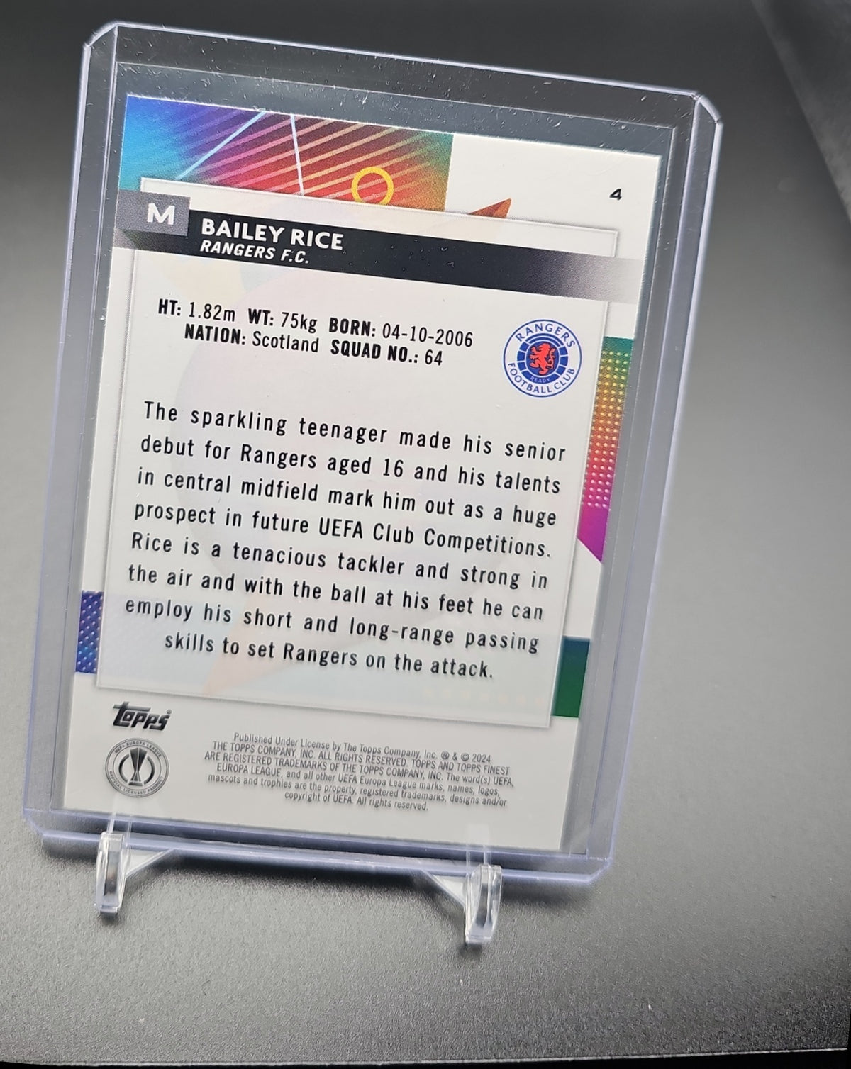 2023 Topps Finest UEFA Club Competitions Bailey Rice #4 Speckle Green /125 RC image 1