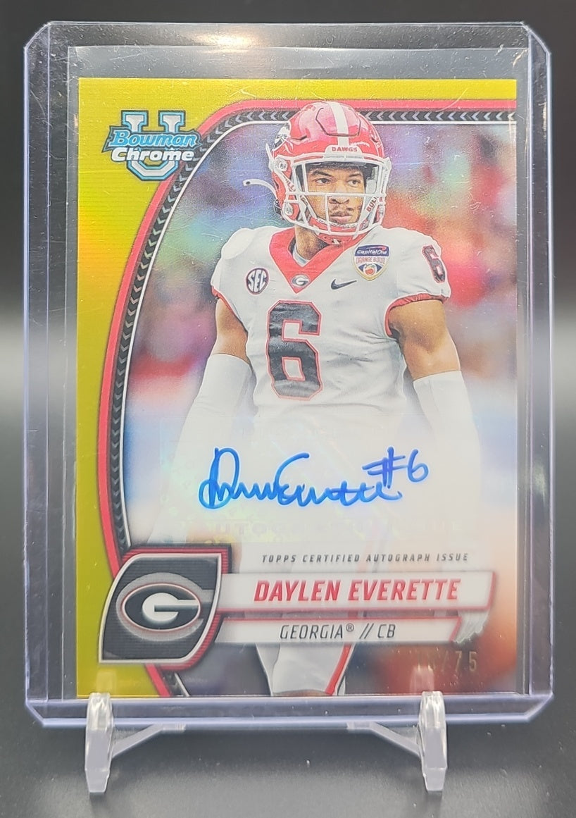 2024 Bowman Chrome University Daylen Everette #PA-DEV Prospect Auto Yellow Refractor /75 image 0