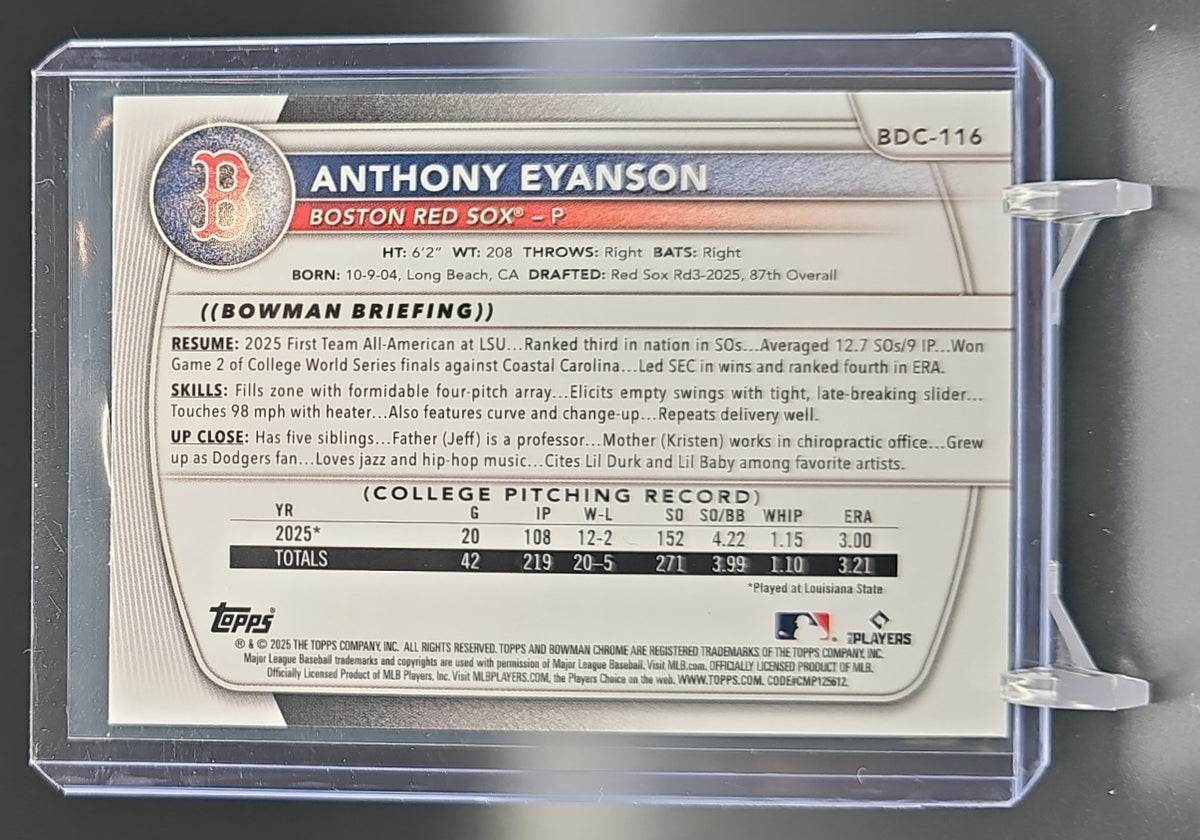 2025 Bowman Draft Sapphire Anthony Eyanson #BDC-116 Chrome 1st Prospect Red Sox nan nan image 1