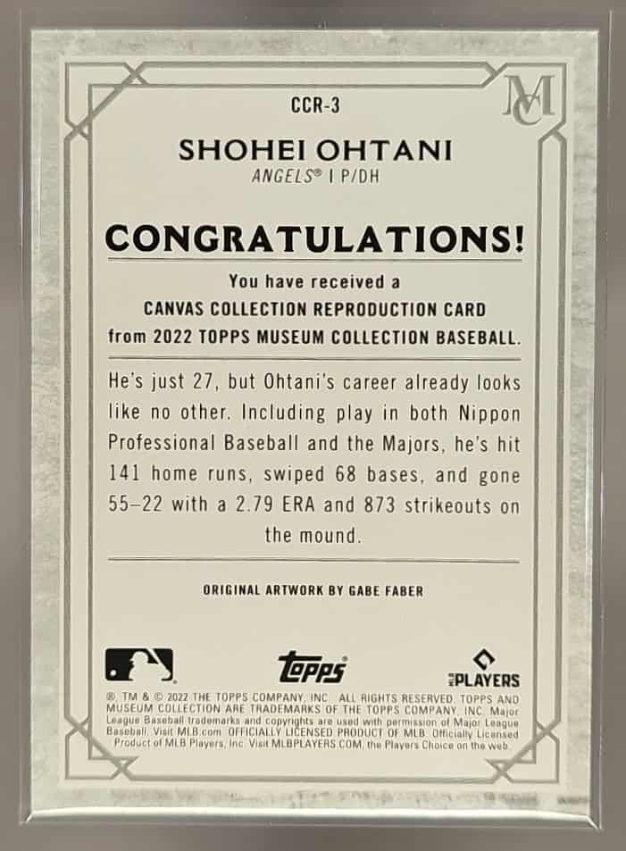 2022 Topps Museum Collection Shohei Ohtani #CCR-3 Canvas Reprints Angels image 1