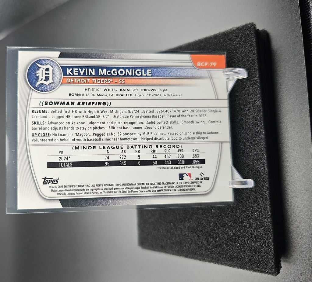2025 Bowman Kevin McGonigle #BCP-79 Chrome Fuchsia Wave Refractor /199 1st Prospect image 1
