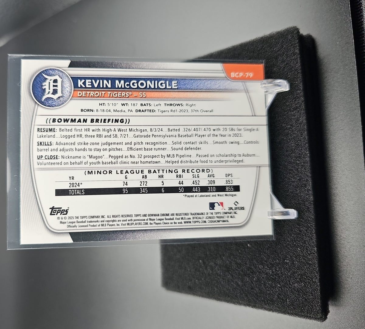 2025 Bowman Kevin McGonigle #BCP-79 Chrome Fuchsia Wave Refractor /199 1st Prospect image 1