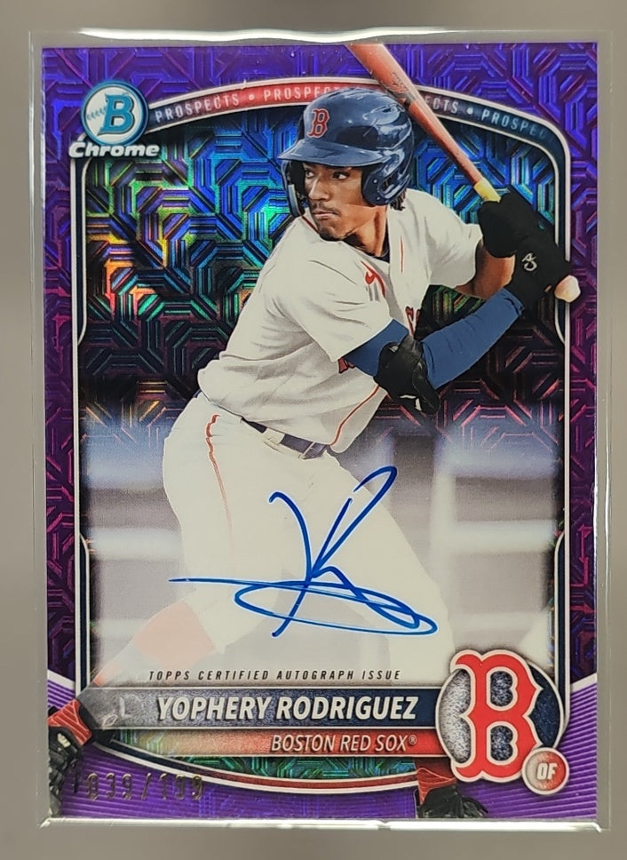 2025 Bowman Chrome Mega Box Yophery Rodriguez #BMA-YR Prospect Auto Purple Mojo Refractor /199 image 0