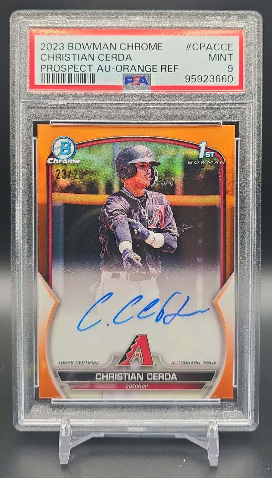2023 Bowman Chrome Christian Cerda #CPA-CCE Auto Orange Refractor /25 1st Prospect PSA 9 PSA 9.0 image 0