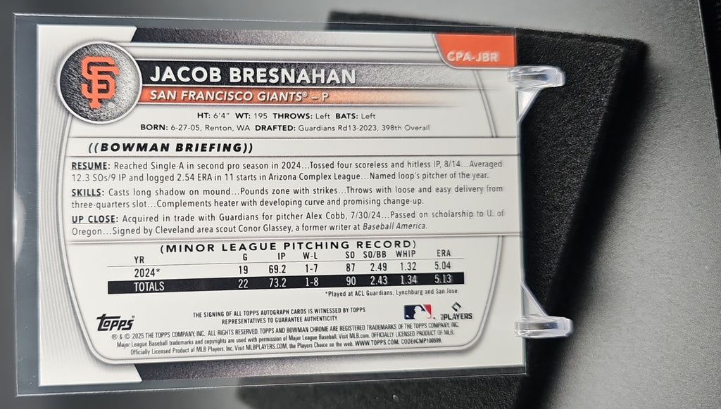 2025 Bowman Jacob Bresnahan #CPA-JBR Chrome Auto Reptilian Green Refractor /99 1st Prospect image 1