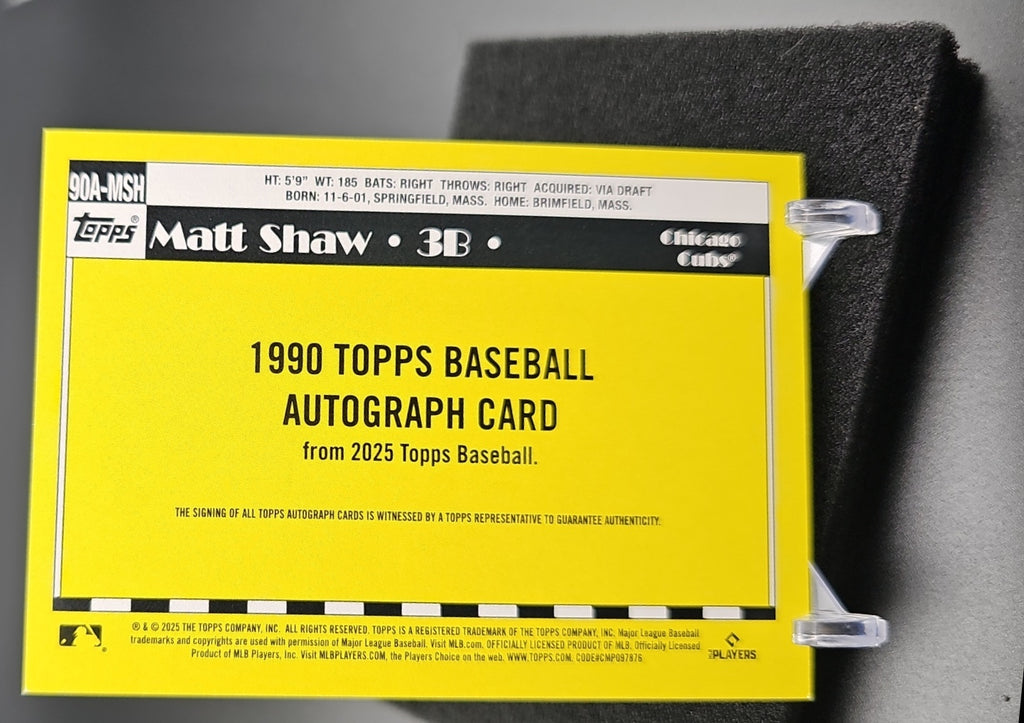 2025 Topps Update Matt Shaw #90A-MSH 1990 Auto RC Cubs image 1