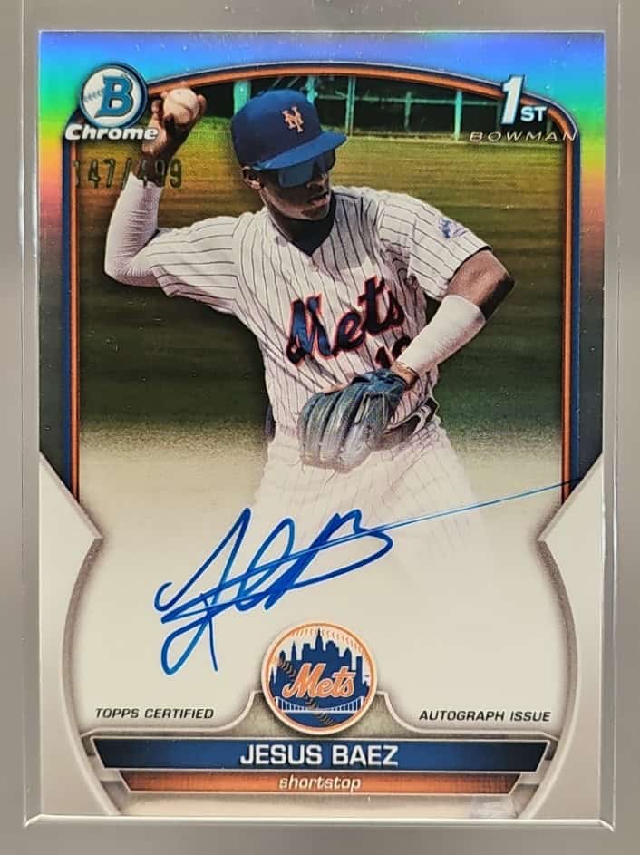 2023 Bowman Jesus Baez #CPA-JBZ Chrome Auto Refractor 147/499 1st Prospect Mets image 0
