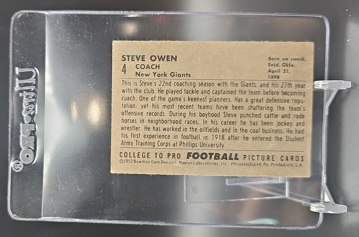 1952 Bowman Large Steve Owen #4 Giants image 1