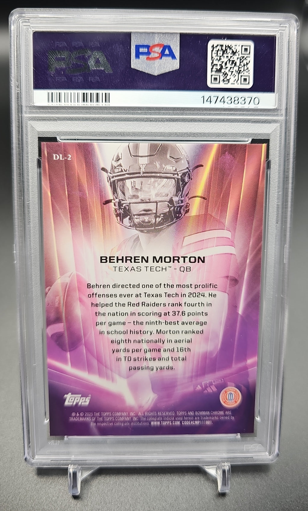 2025 Bowman Chrome University Behren Morton #DL-2 Dean's List Red Raiders PSA 10 PSA 10.0 image 1
