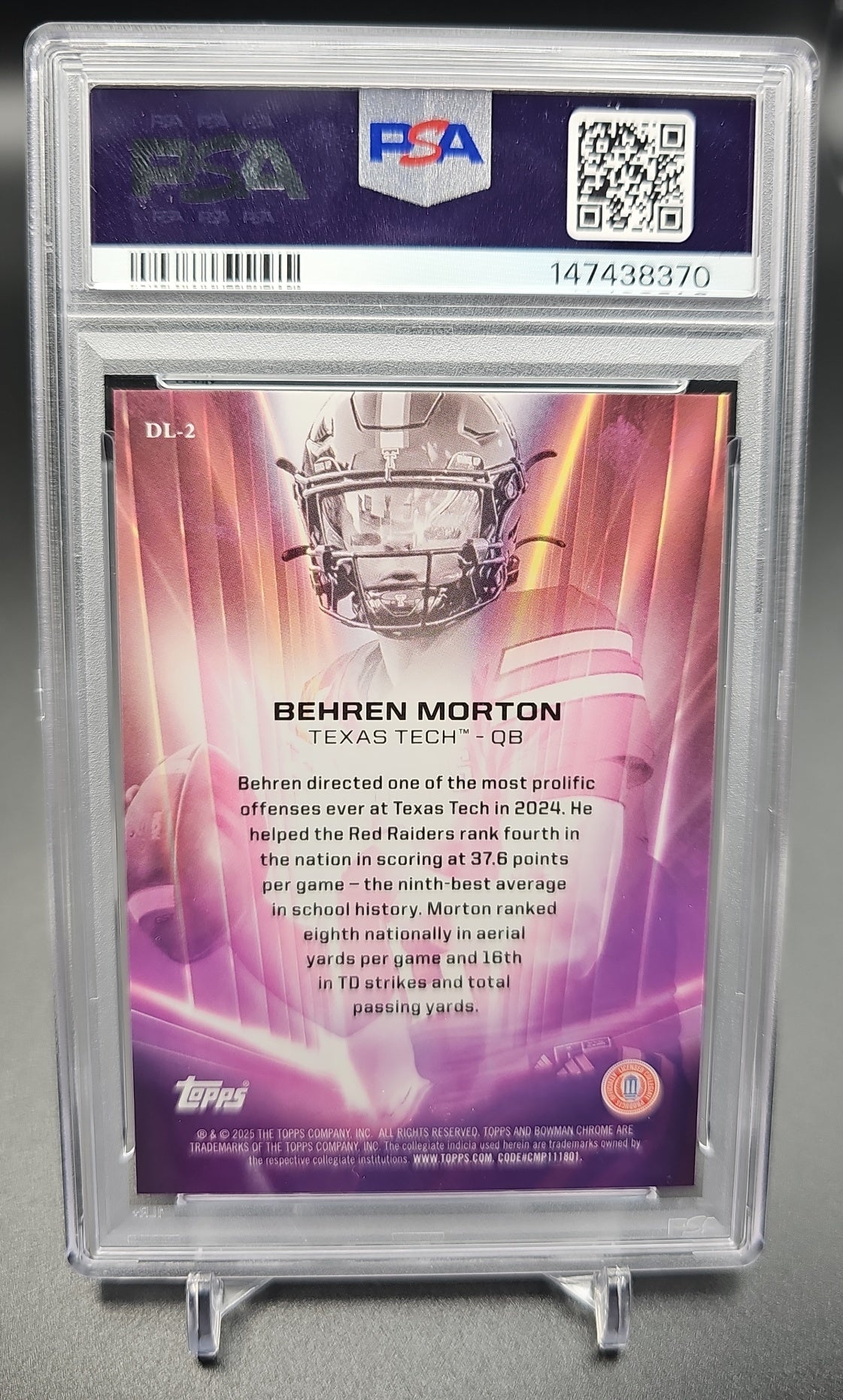 2025 Bowman Chrome University Behren Morton #DL-2 Dean's List Red Raiders PSA 10 PSA 10.0 image 1