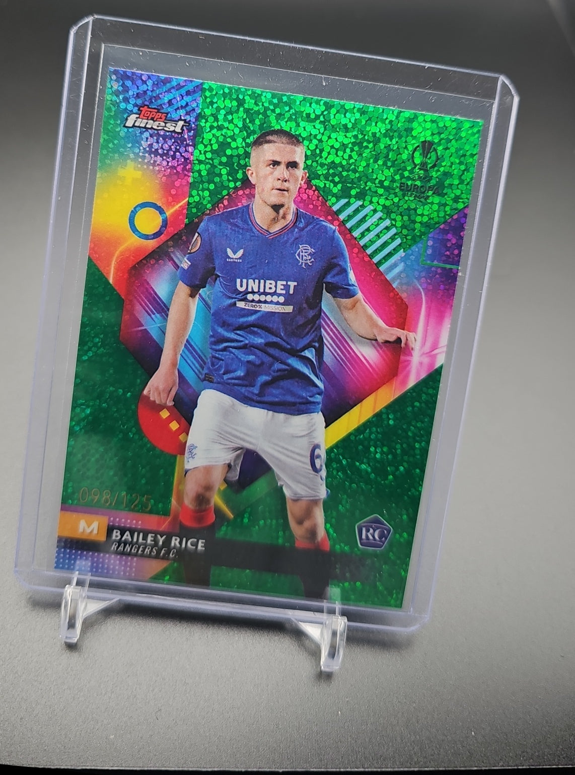 2023 Topps Finest UEFA Club Competitions Bailey Rice #4 Speckle Green /125 RC image 0