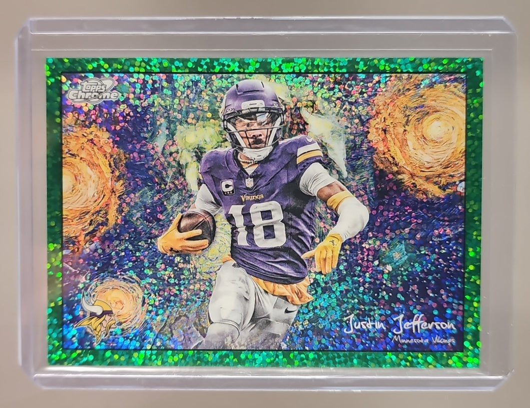 2025 Topps Cosmic Chrome Justin Jefferson #STN-19 Stars In The Night Green Space Dust Refractor /75 image 0