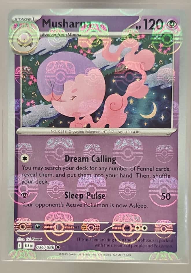 2025 Pokemon Black Bolt Musharna #036/086 Reverse Holo Master Ball Uncommon image 0