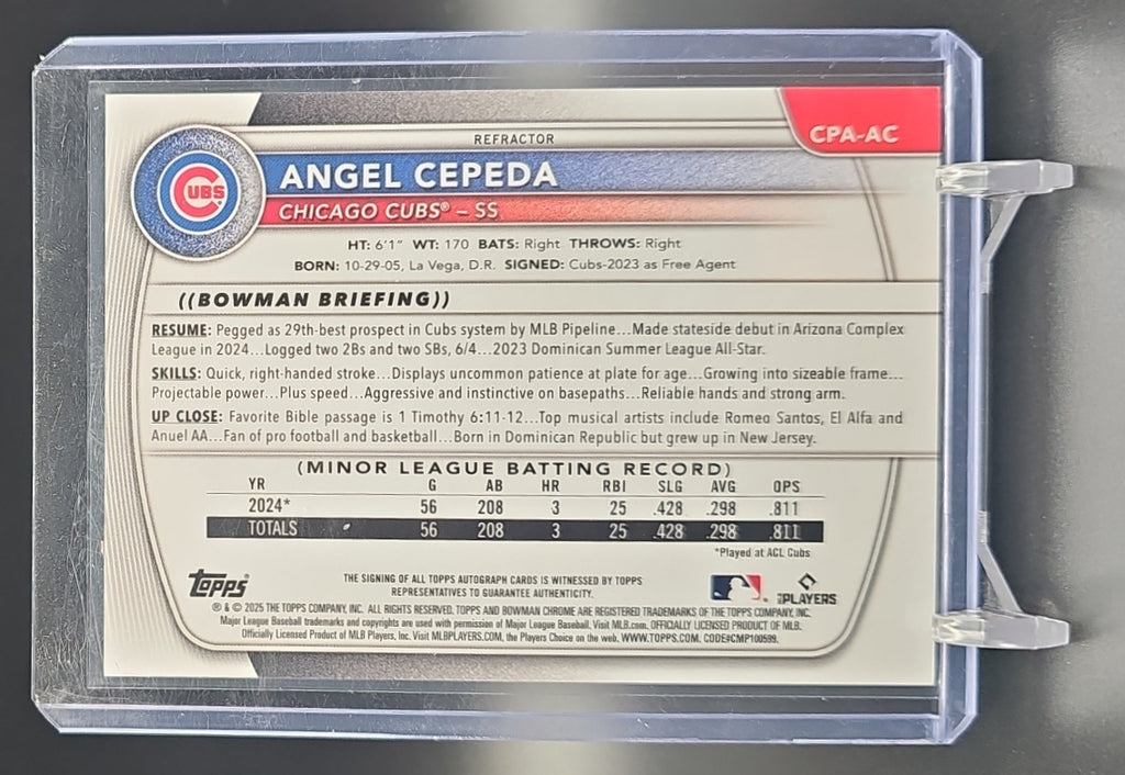 2025 Bowman Chrome Angel Cepeda #CPA-AC Prospect Auto Refractor 409/499 Cubs nan nan image 1