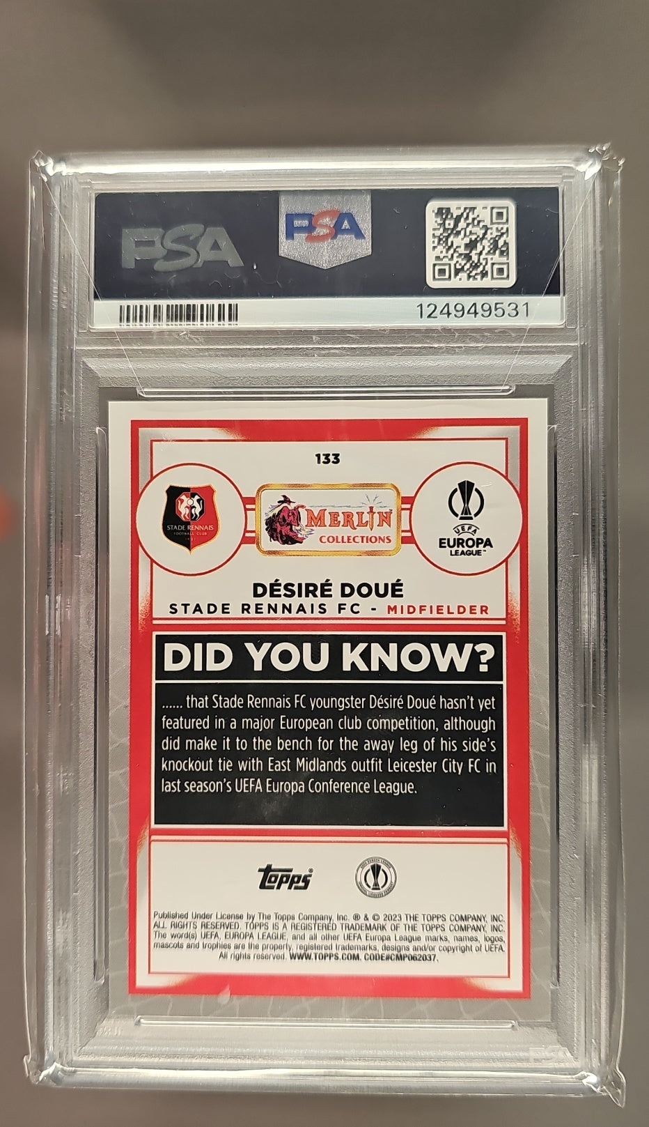 2022 Topps Merlin Chrome UEFA Club Competitions Desire Doue #133 Vintage Refractor RC PSA 9 PSA 9.0 image 1