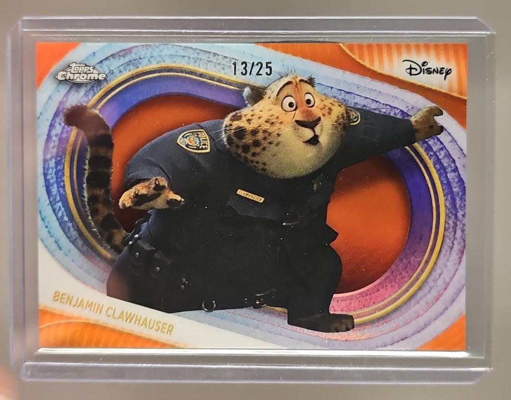 2025 Topps Chrome Disney Benjamin Clawhauser #169 Orange Wave Refractor 13/25 image 0