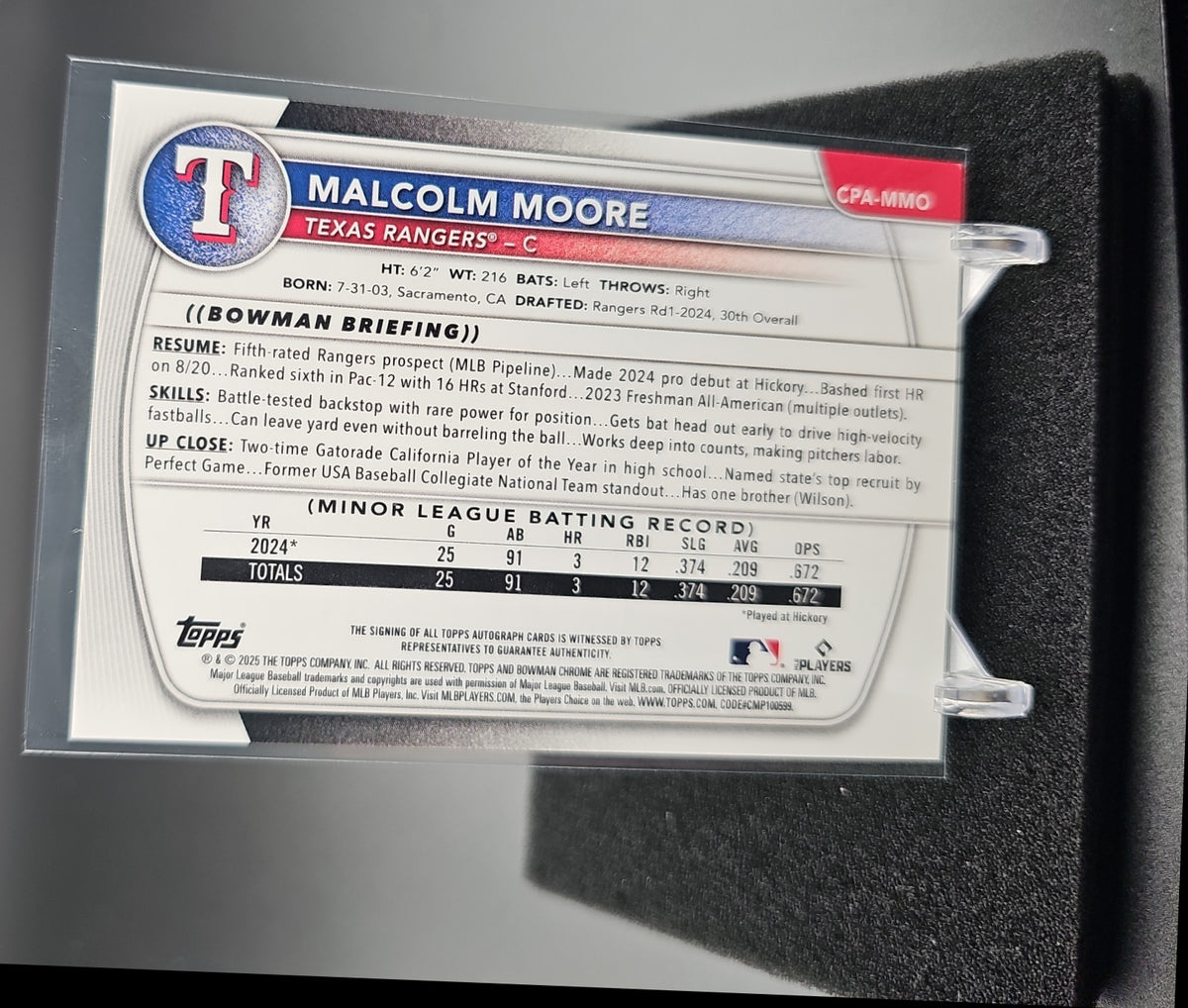 2025 Bowman Malcolm Moore #CPA-MMO Chrome Auto Gum Ball Refractor /5 1st Prospect image 1