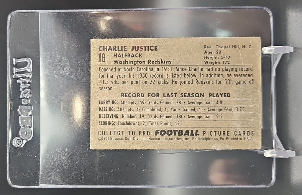 1952 Bowman Large Charlie Justice #18 SP RC Redskins image 1