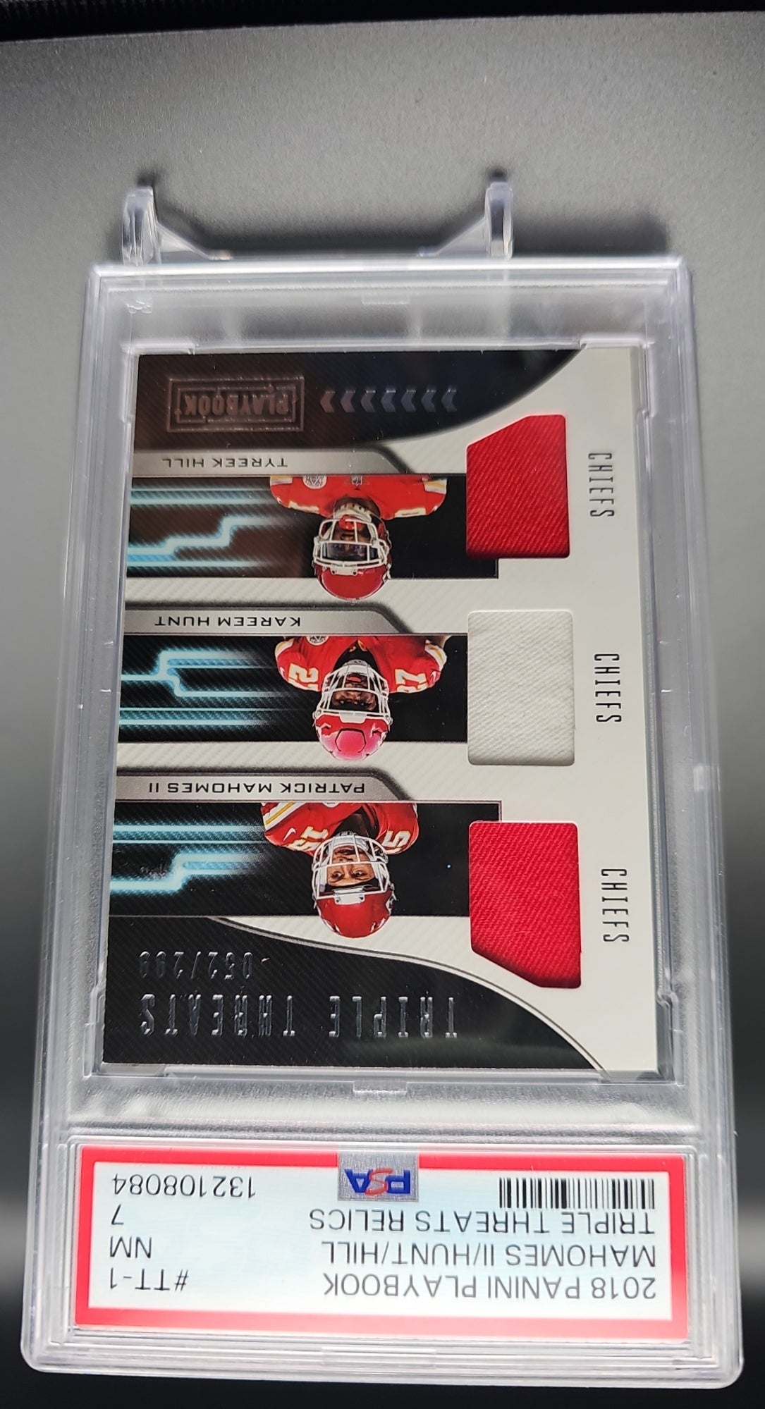2018 Panini Playbook Tyreek Hill Kareem Hunt Patrick Mahomes II #TT-1 Triple Threats Relics /299 PSA 7 PSA 7.0 image 0