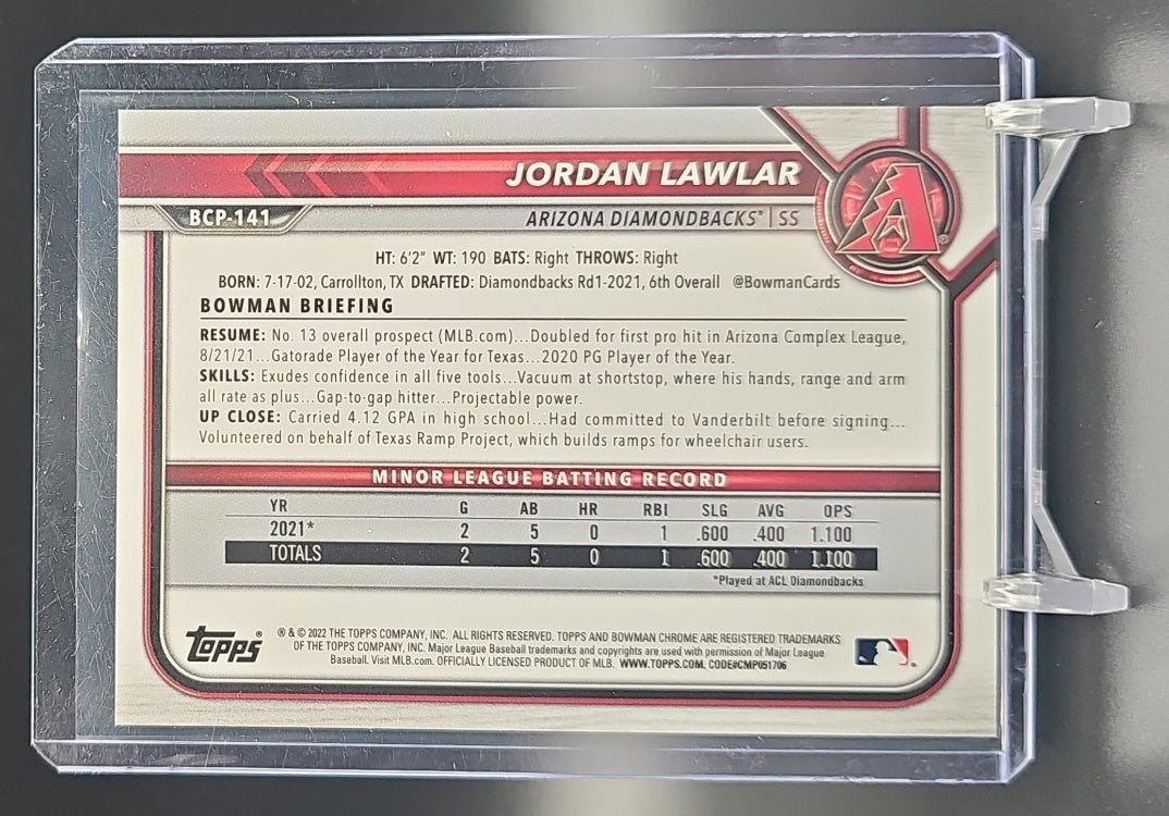 2022 Bowman Jordan Lawlar #BCP-141 Chrome Prospects Yellow 7/75 Diamondbacks nan nan image 1