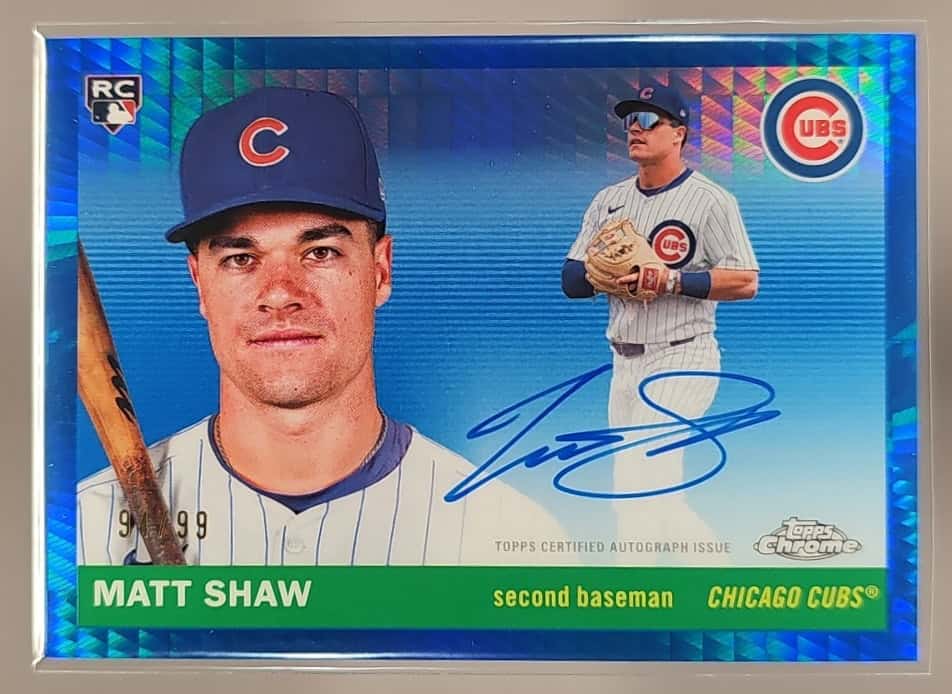 2025 Topps Chrome Platinum Anniversary Matt Shaw #CPA-MA Auto Blue Prism Refractor /99 RC image 0