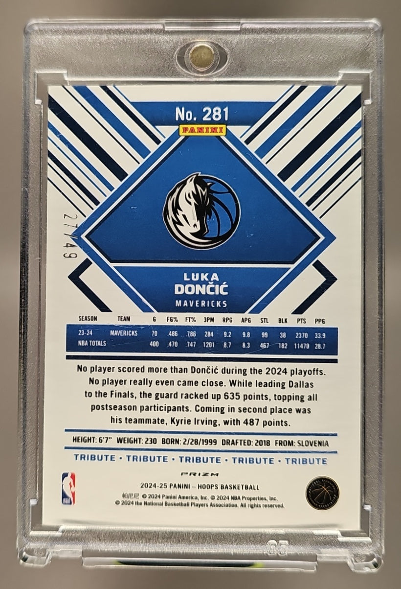 2024 Panini Hoops Luka Doncic #281 Lazer Blue Prizm Premium /49 Tribute image 1
