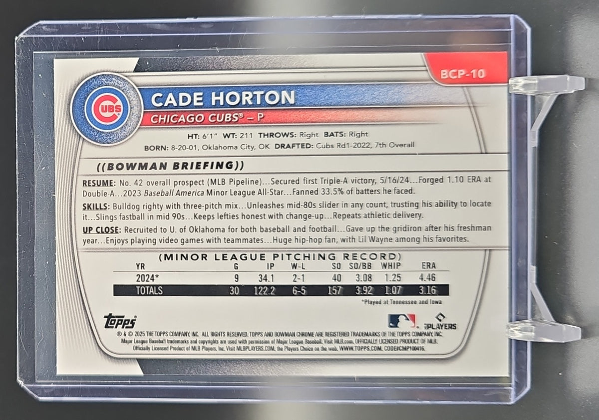 2025 Bowman Cade Horton #BCP-10 Chrome Prospects Wave Refractor 173/350 Cubs nan nan image 1