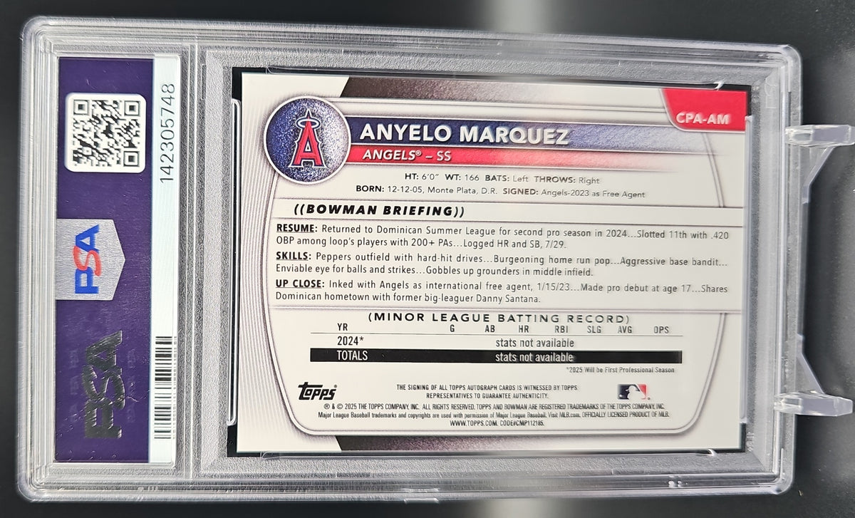 2025 Bowman Chrome Anyelo Marquez #CPA-AM Auto Gold Mini Diamond Refractor /50 1st Prospect PSA 8 PSA 8.0 image 1