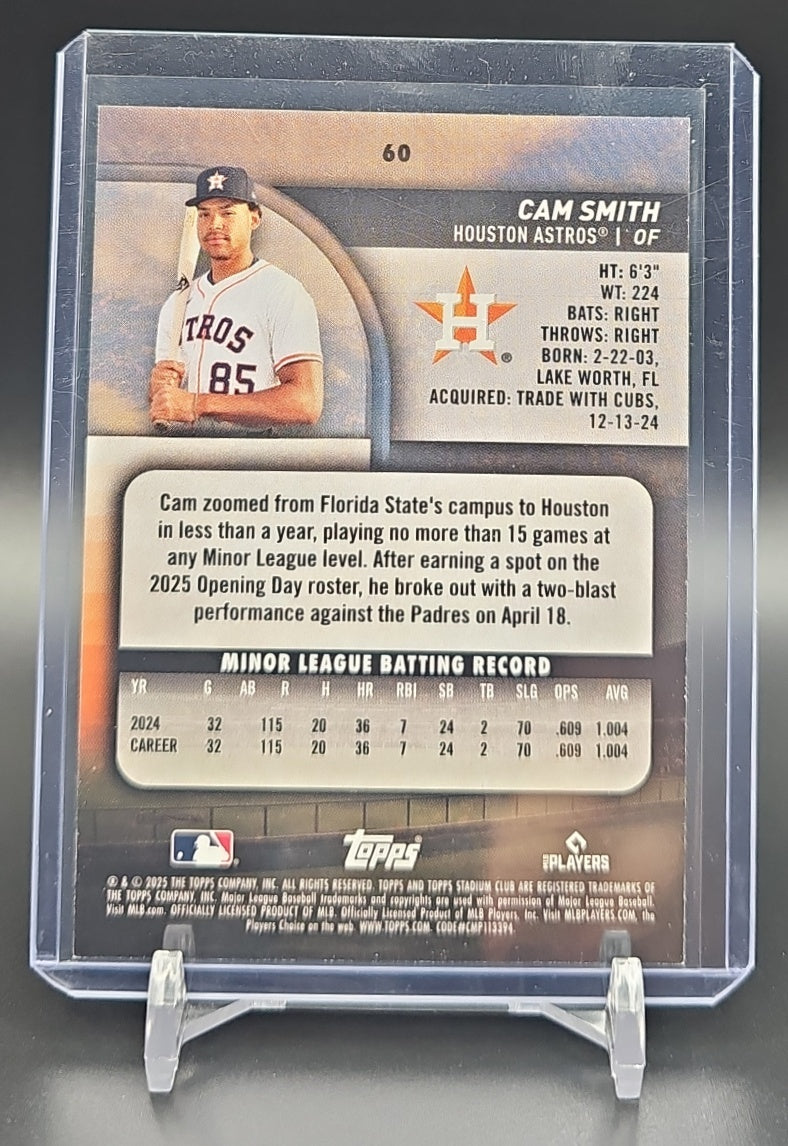 2025 Topps Stadium Club Cam Smith #60 Green Foil 25/199 RC Astros nan nan image 1