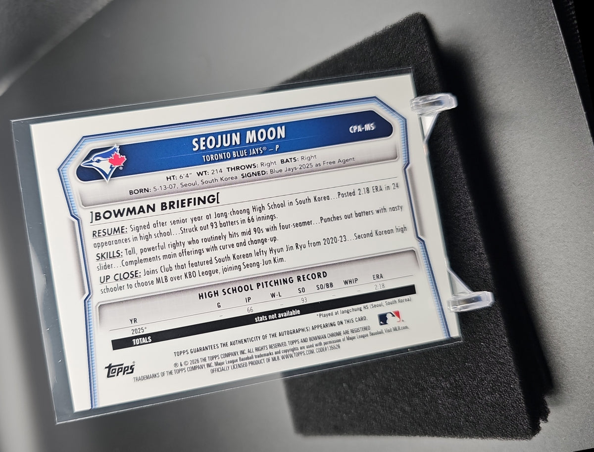 2026 Bowman Seojun Moon #CPA-MS Chrome Auto Blue Refractor /150 1st Prospect image 1